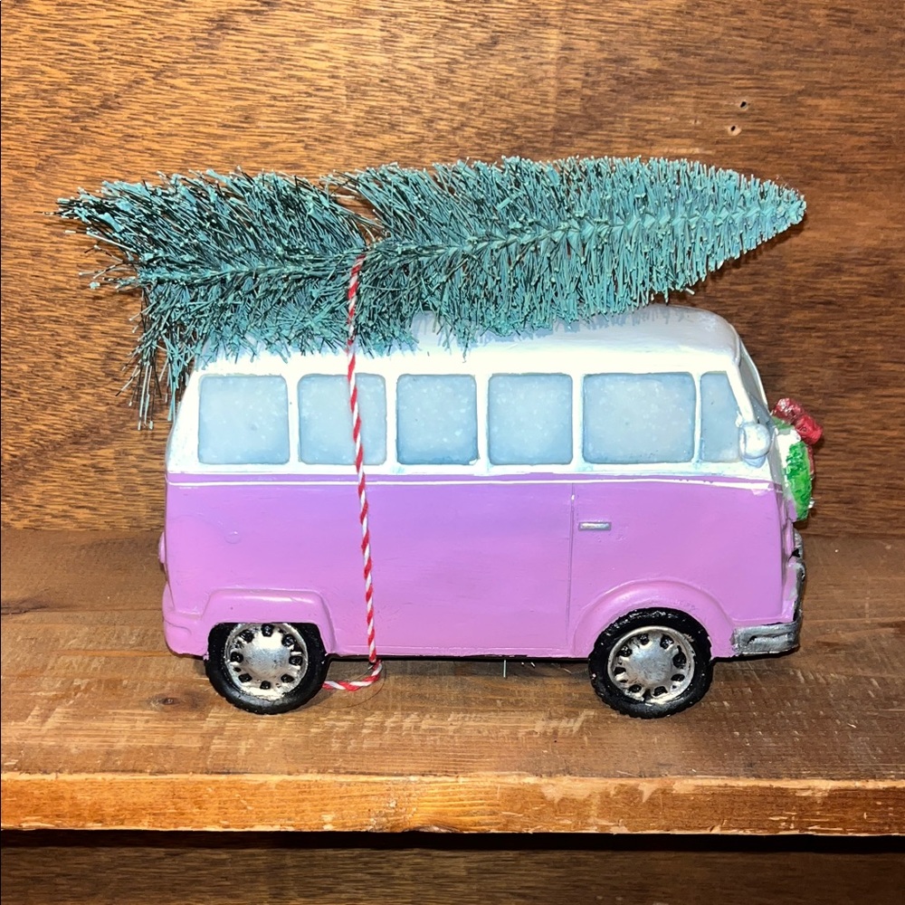 Light Up Pink VW Holiday Van with Tree Decor
